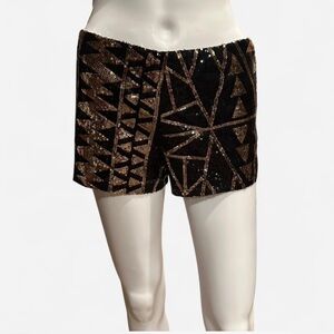 High Waist Black and Gold Geometric Shorts